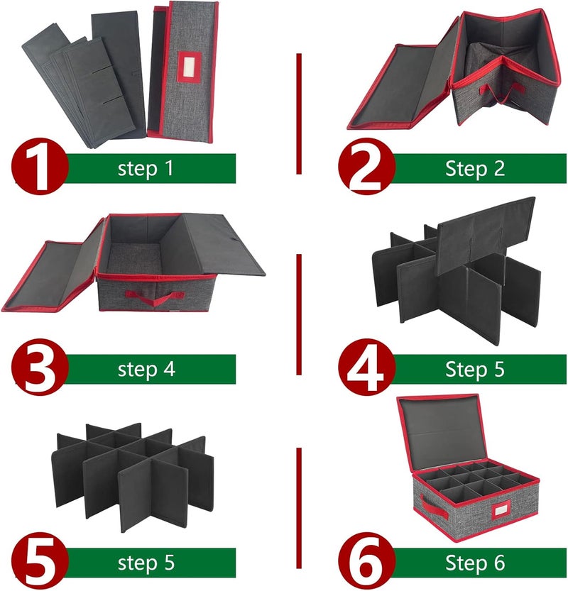 VERONLY Christmas Cup Mug Storage Box with Dividers, China Storage Case Hard Shell Stackable with Lid and Handles for 12 Coffee Mugs and Tea Cups (Grey and Red) - Image 5